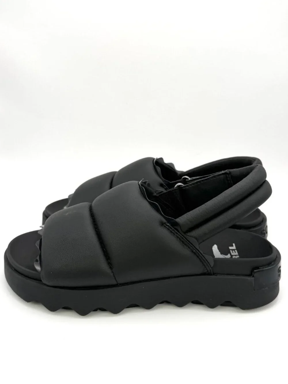 SOREL Vibe Women's Black Leather Platform Slingback Slide Sandals  US 8 NIB.